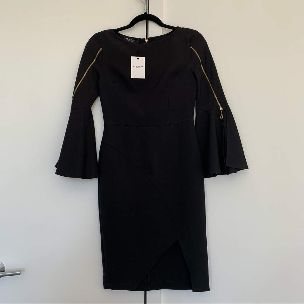Black Long Sleeve formal dress with gold zip